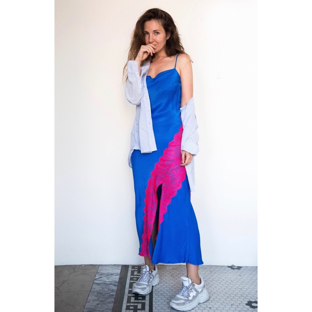 ASOS Royal Blue Slip Dress,pink lace